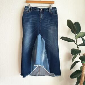 Soho Maxi Denim Stretch Skirt 8 Y2K Patchwork Mermaid Retro Festival Western